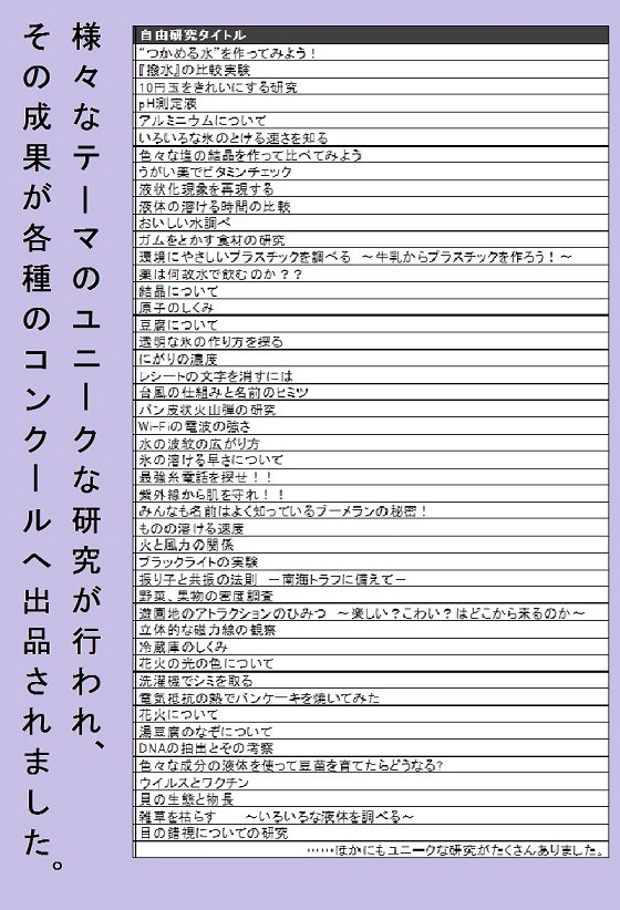 中1理科の 自由研究 ２点がコンクール入賞 跡見学園