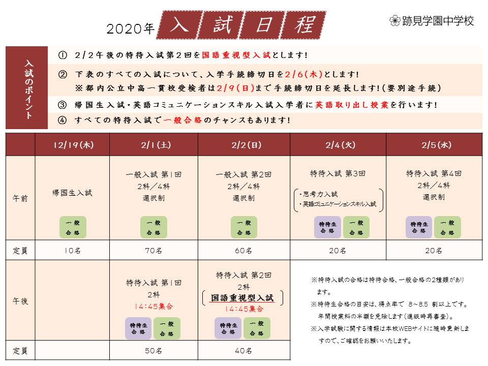 2020入試日程（2019.0508）